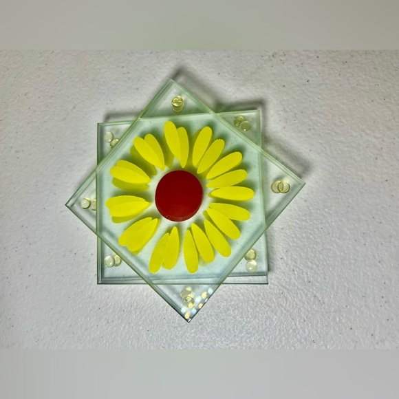 Set of 4 Yellow Flower Glass Coasters - Picture 5 of 9